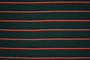 MICHELE--FRENCH TERRY--HUNTER GREEN WITH CORAL AND BROWN STRIPES