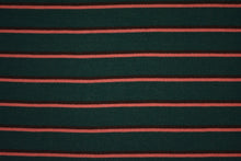 Load image into Gallery viewer, MICHELE--FRENCH TERRY--HUNTER GREEN WITH CORAL AND BROWN STRIPES